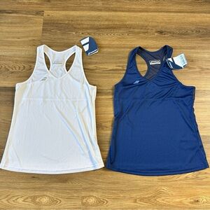 Babolat Play Tank Top Lot Of 2 White Navy Blue Racerback Tennis Womens Large NWT